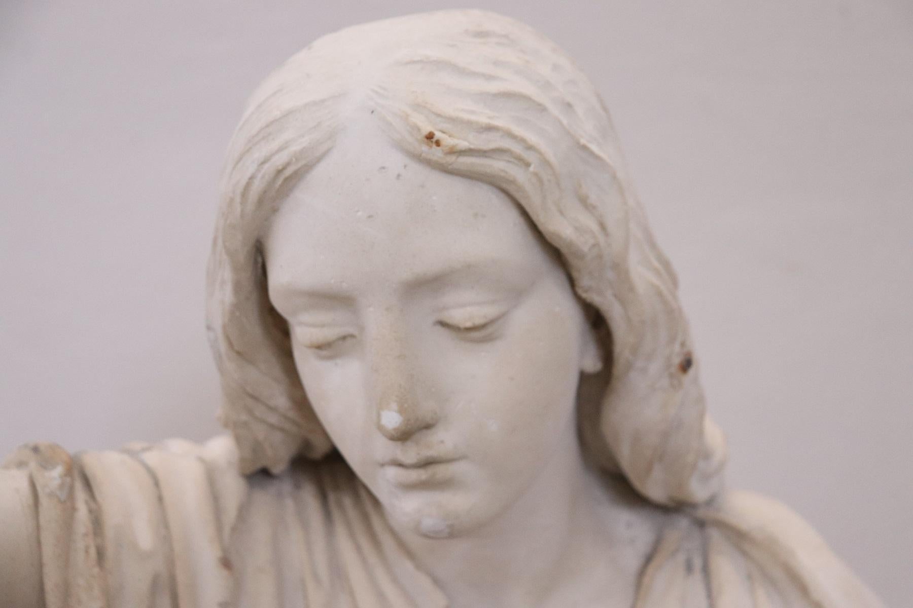 Late 19th Century 19th Century Italian Sculpture in Plaster Young Girl on a Wooden Base