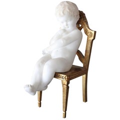 sculpture italienne du XIXe siècle en marbre blanc précieux de Carrare:: enfant