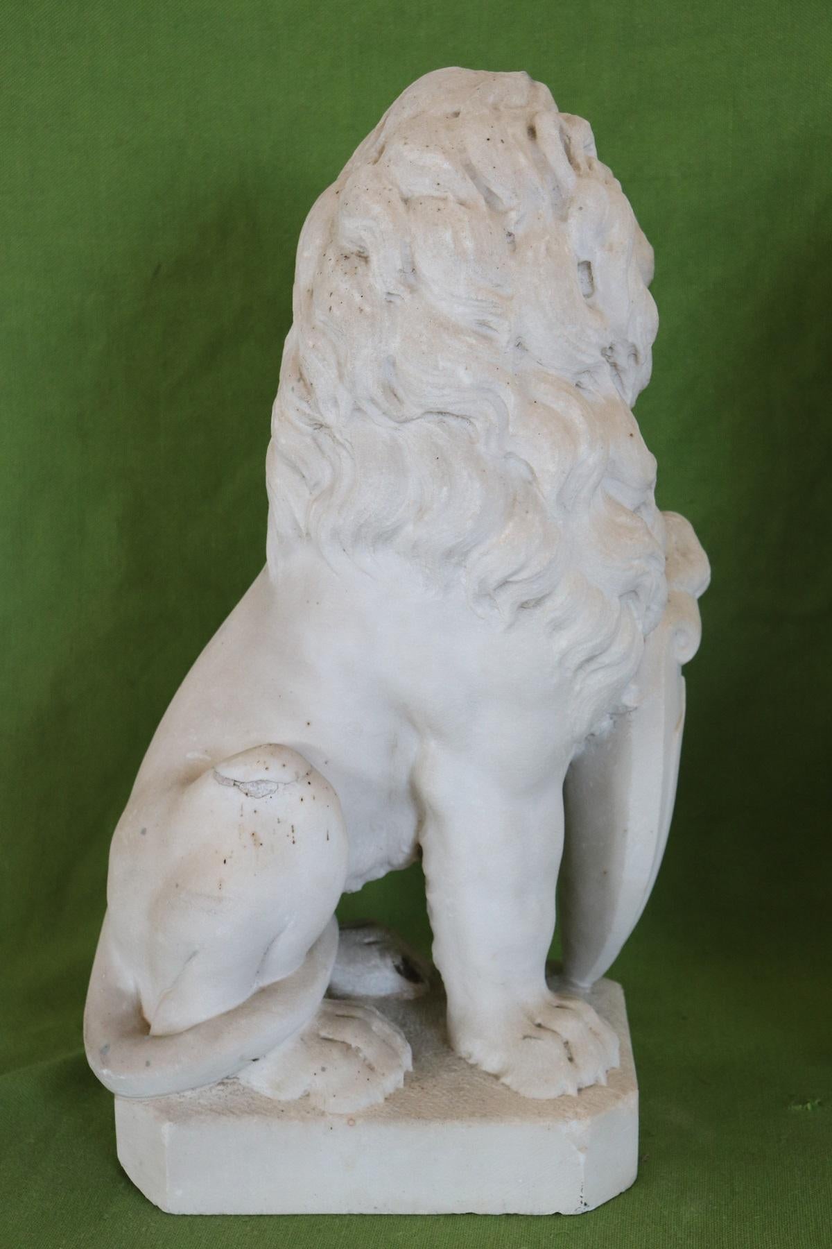 19th Century Italian Sculpture in White Marble of Carrara Pair of Lions 11