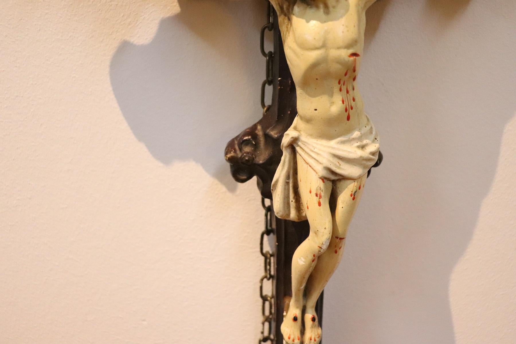 19th Century Italian Sculpture Jesus Christ on the Cross in Plaster 1