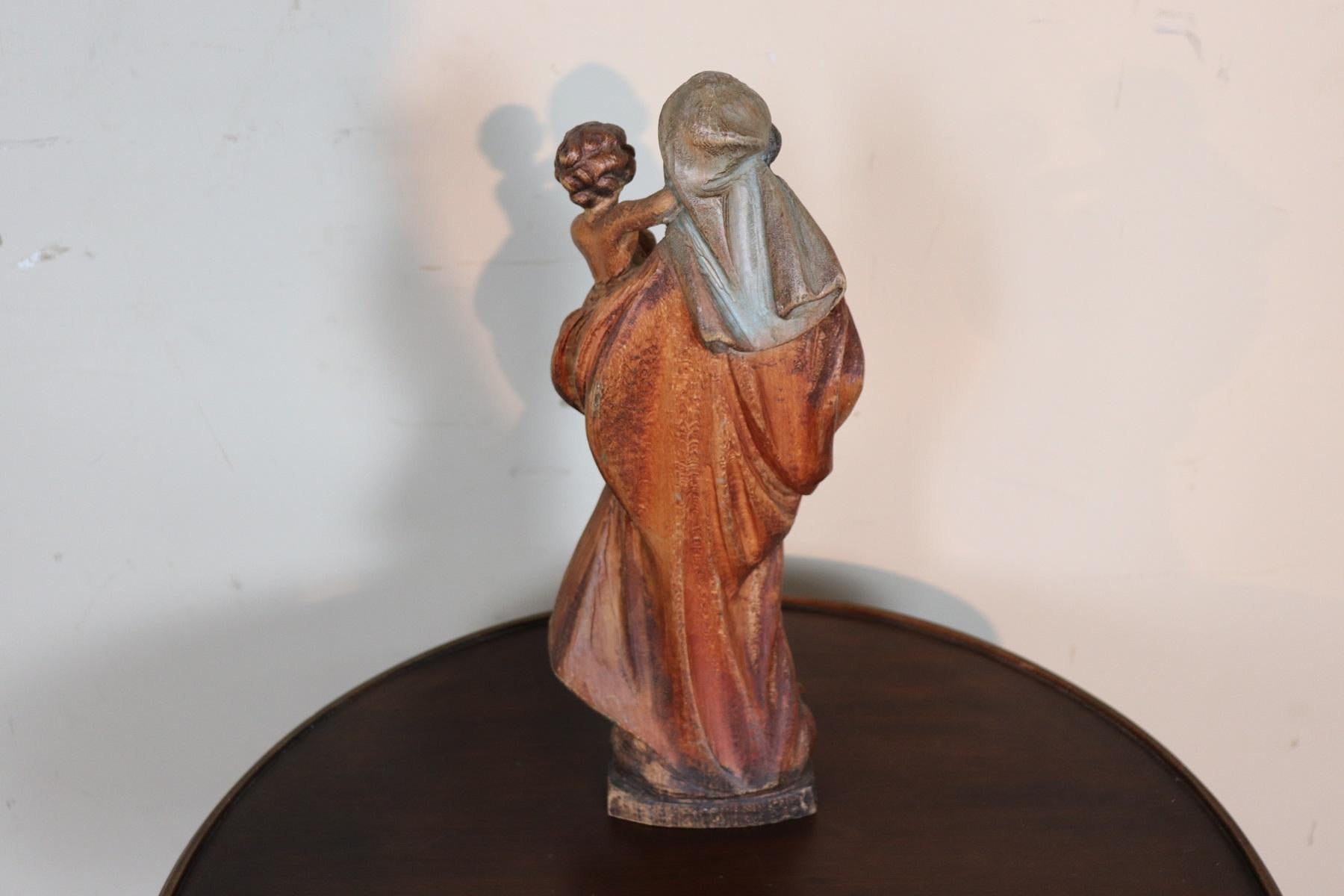 19th Century Italian Sculpture Madonna with Child in Carved Wood 2