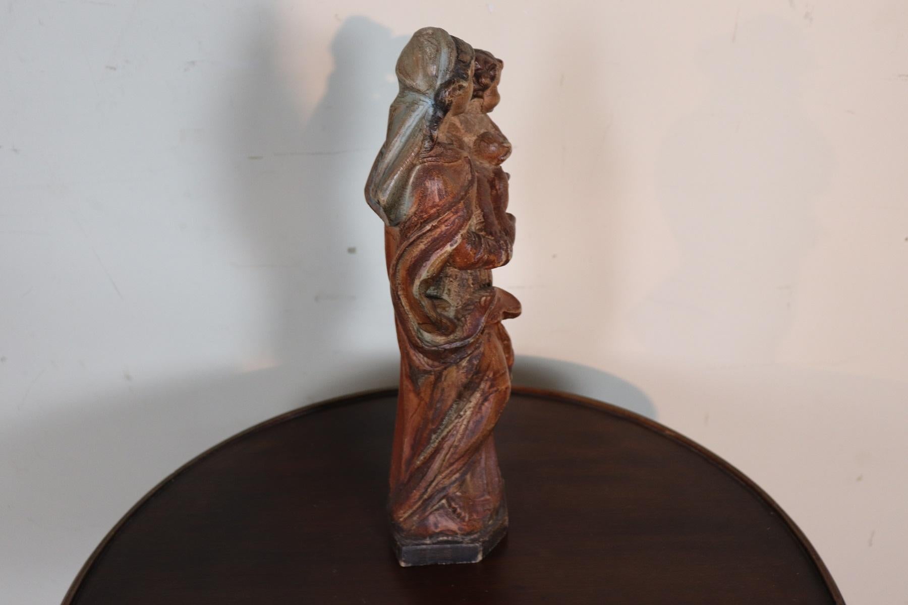 19th Century Italian Sculpture Madonna with Child in Carved Wood 3