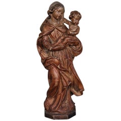 19th Century Italian Sculpture Madonna with Child in Carved Wood