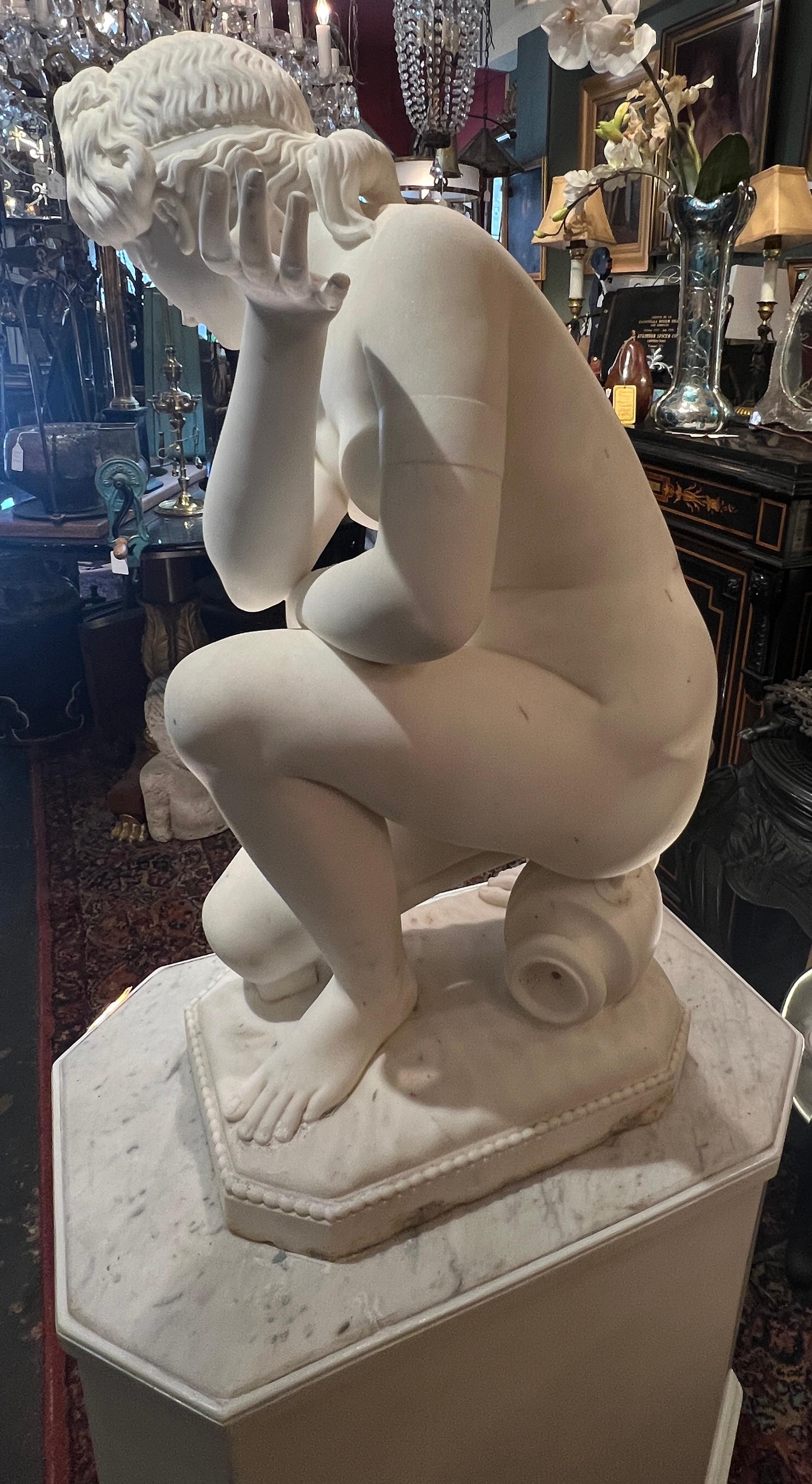 19th Century Italian Sculpture of Crouching Venus on Custom Pedestal 5