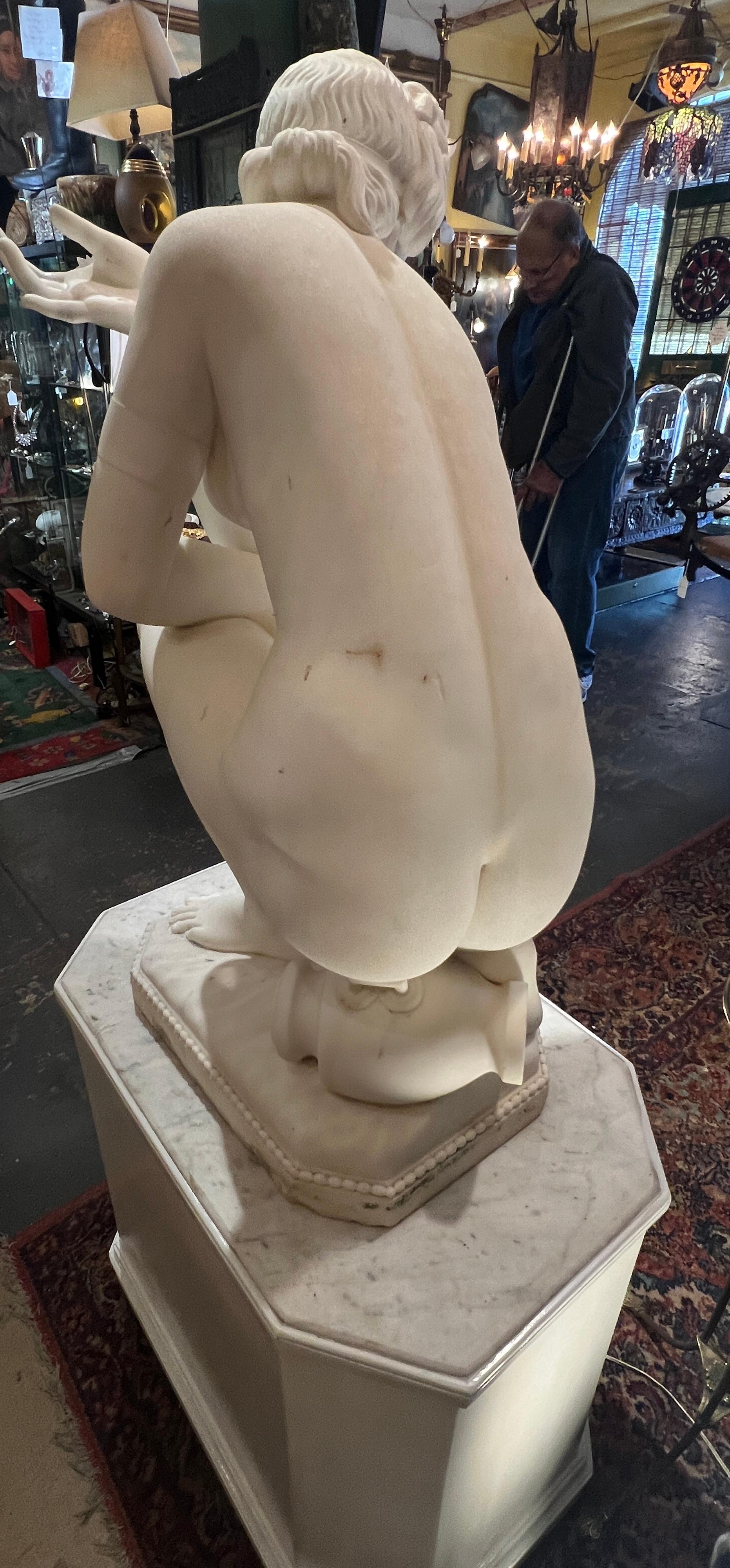 19th Century Italian Sculpture of Crouching Venus on Custom Pedestal 6
