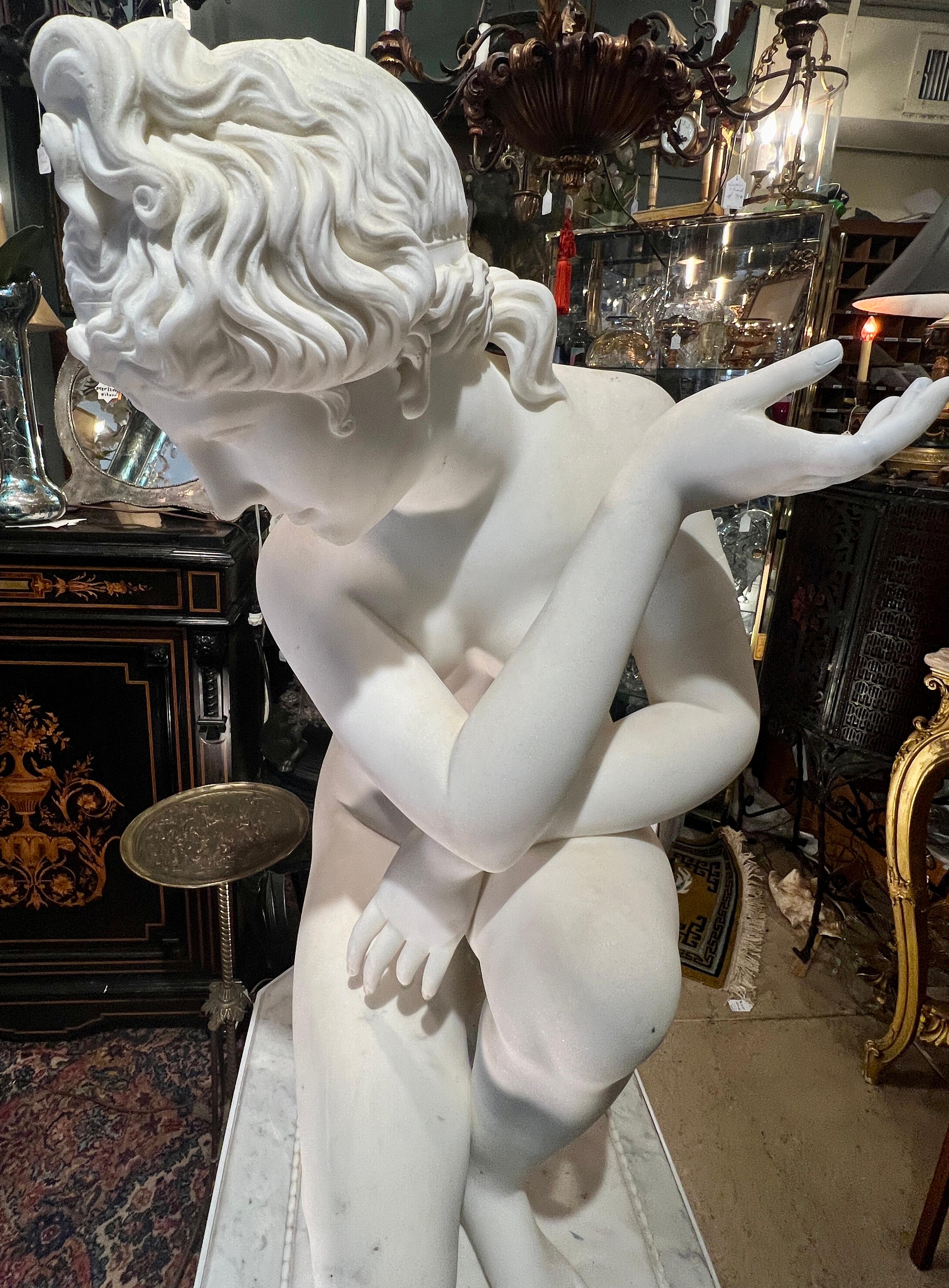 19th Century Italian Sculpture of Crouching Venus on Custom Pedestal 4