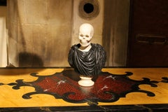 19th Century Italian Sculpture White Carrara Skull, Black Marquina Marble Bust