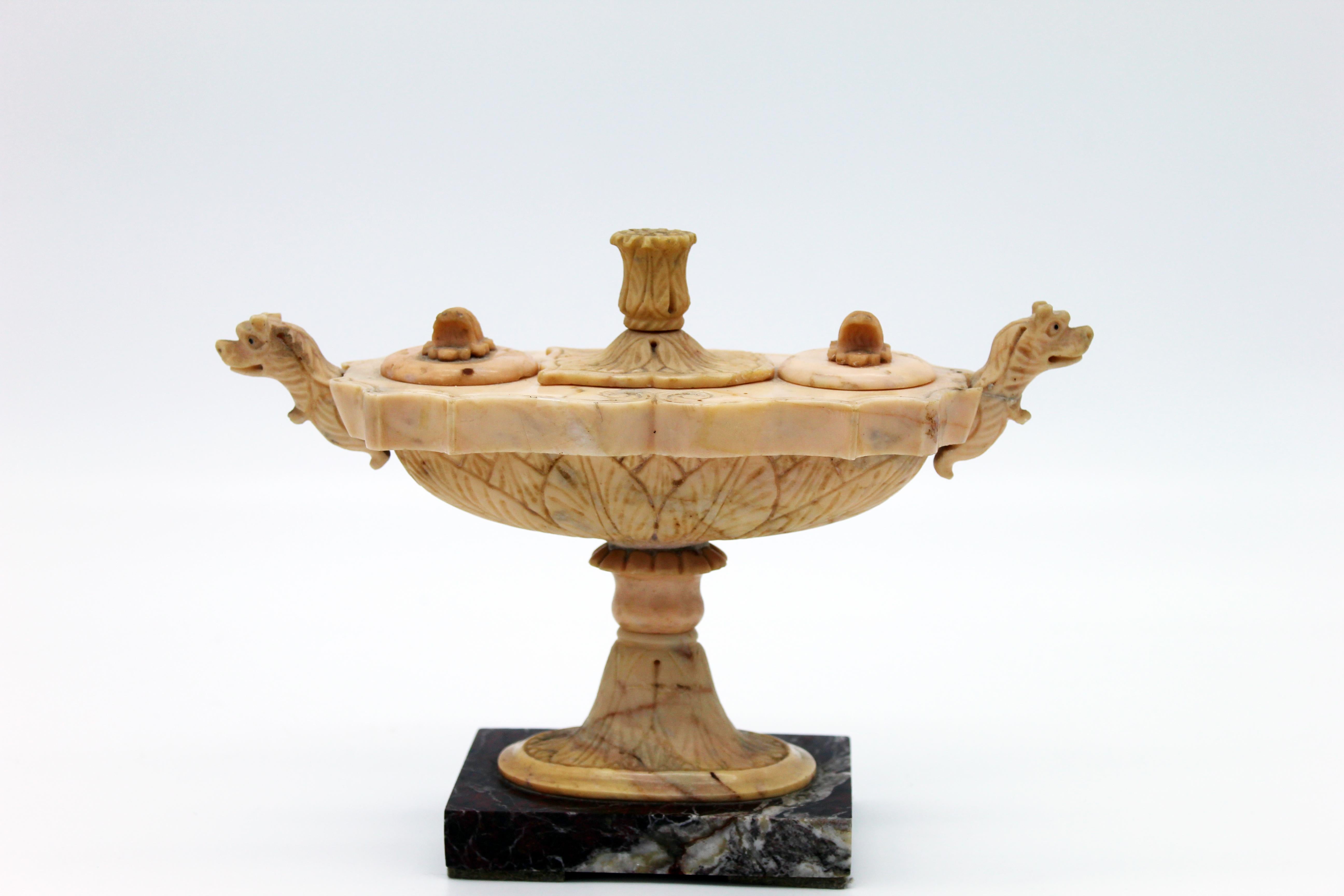 19th Century Italian Sculpture Yellow Marble Oil Lamp Grand Tour Boschetti For Sale 9