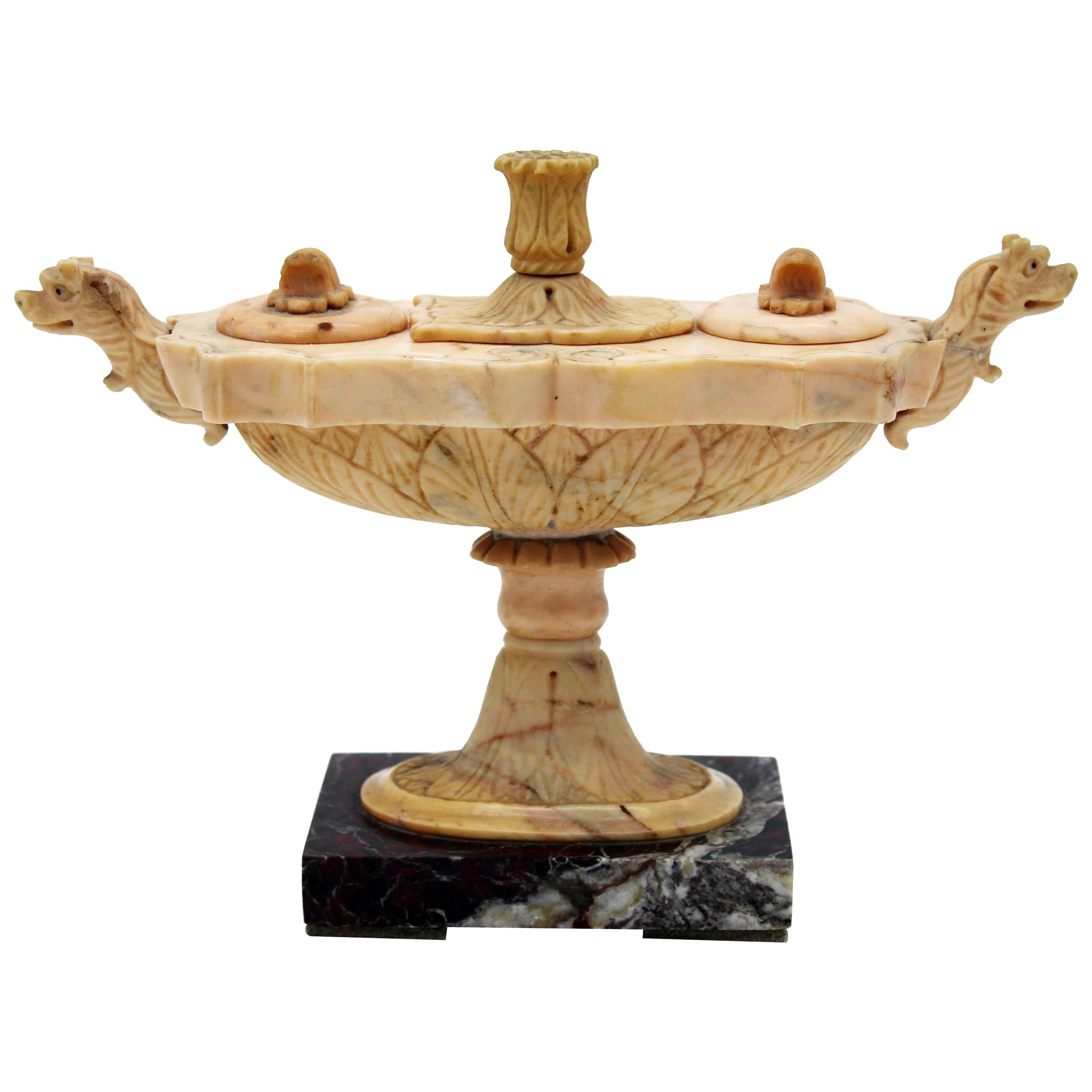 19th Century Italian Sculpture Yellow Marble Oil Lamp Grand Tour Boschetti For Sale