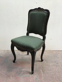 19th Century Italian Set of 6 Black Wooden Chairs with New Upholstery, 1890s