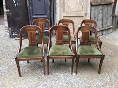 19th Century Italian Set of 6 Empire Walnut Dining Chairs, 1890s