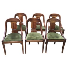 19th Century Italian Set of 6 Empire Walnut Dining Chairs, 1890s