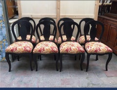 19th Century Italian Set of 8 Wooden Upholstered Dining Chairs, 1890s