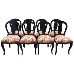 19th Century Italian Set of 8 Wooden Upholstered Dining Chairs, 1890s