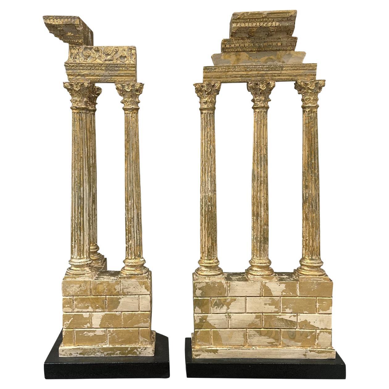 19th Century Italian Set of Antique Gilt Stone Fragments, Columns For Sale
