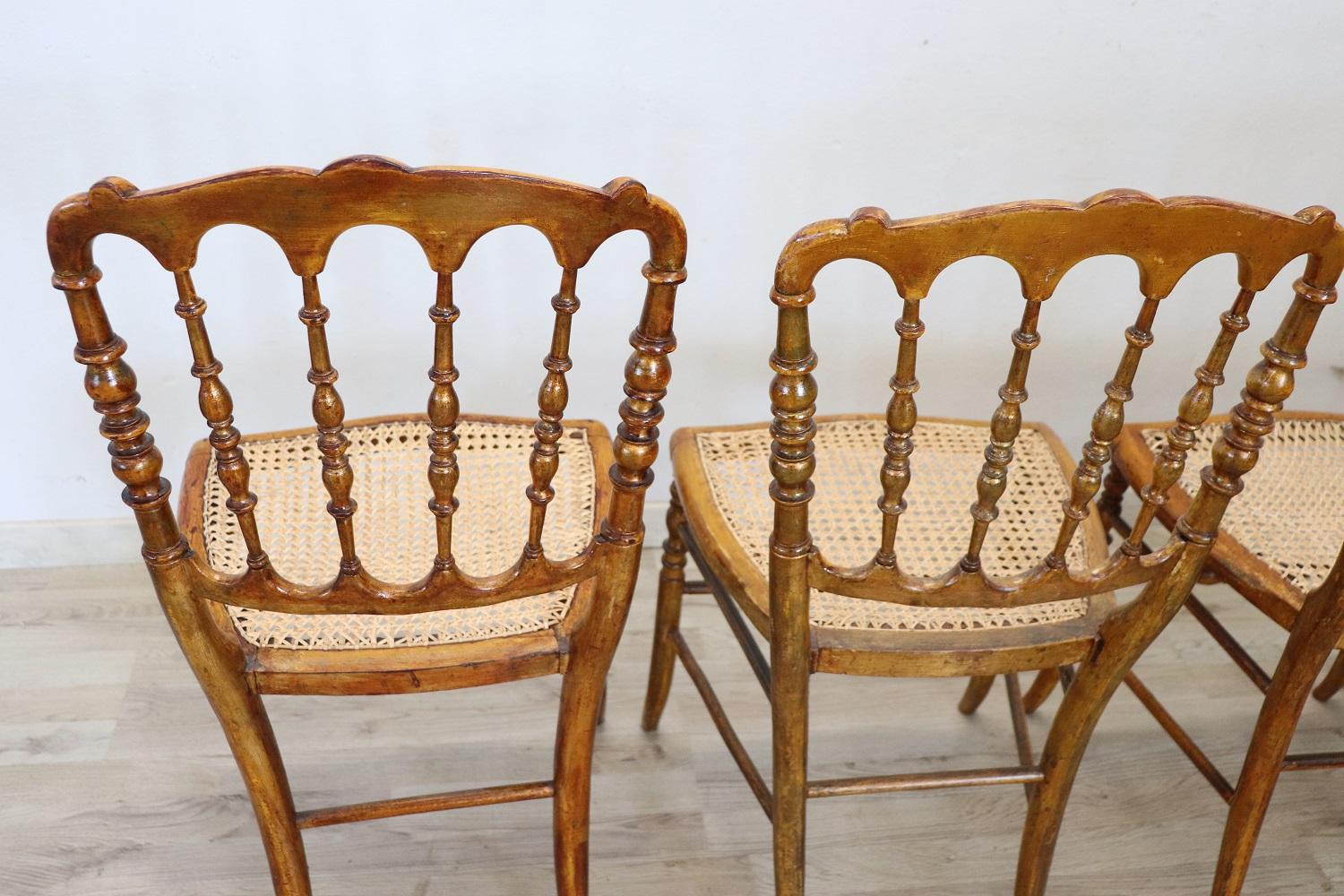 19th Century Italian Set of Five Turned Wood Famous Chiavari Chairs 9