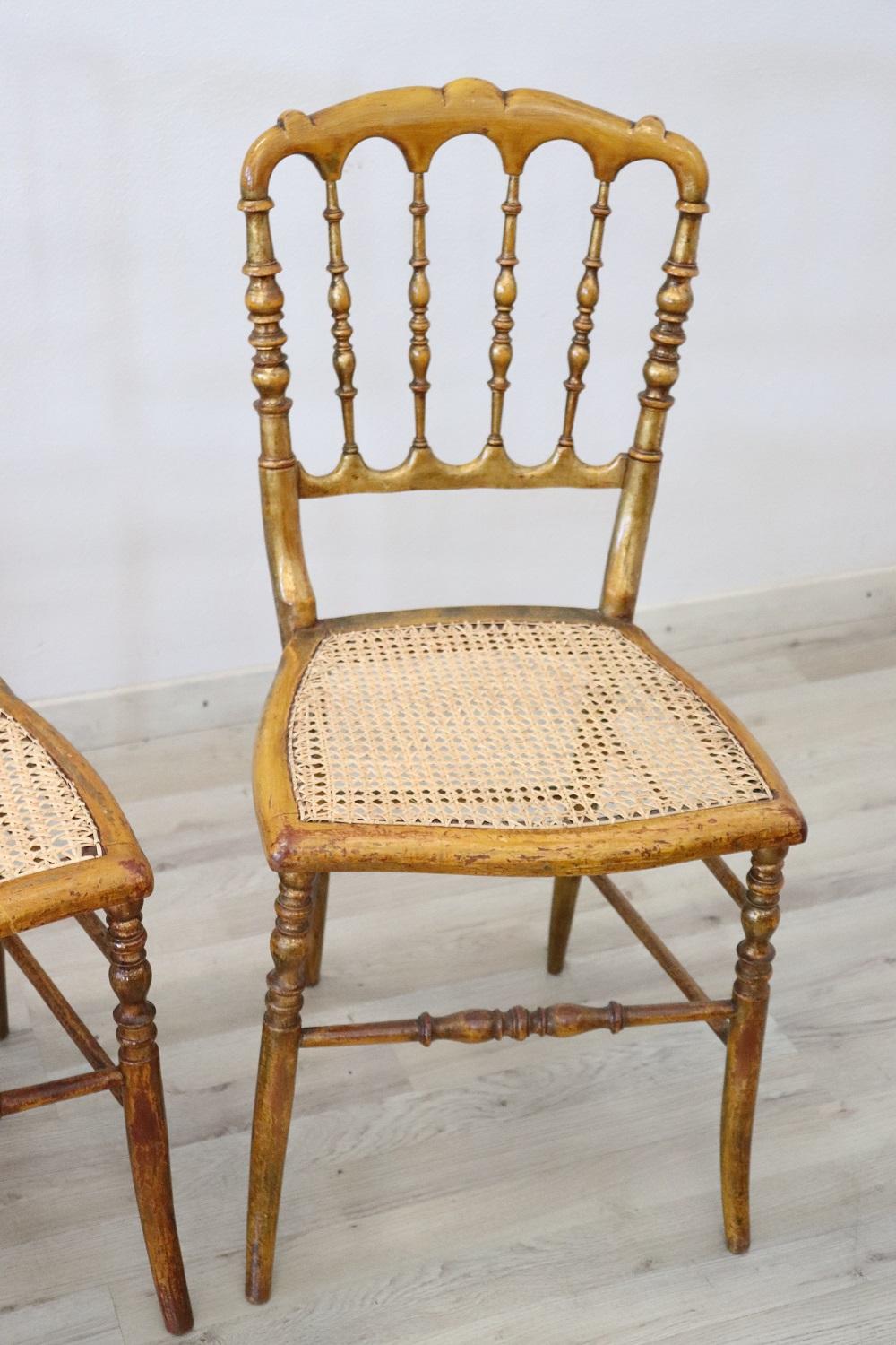 Late 19th Century 19th Century Italian Set of Five Turned Wood Famous Chiavari Chairs