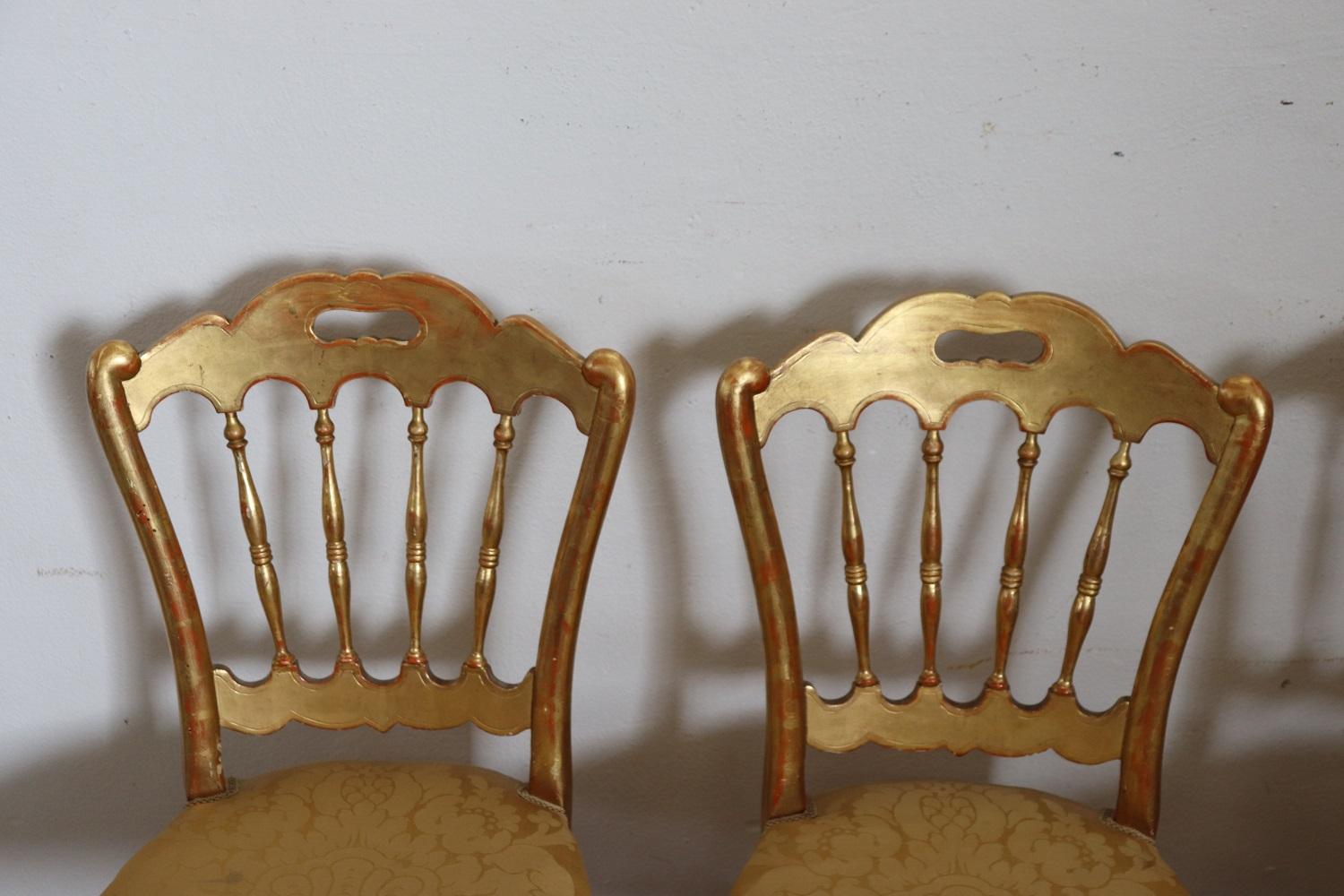 Gilt 19th Century Italian Set of Four Gilded Wood Famous Chiavari Chairs