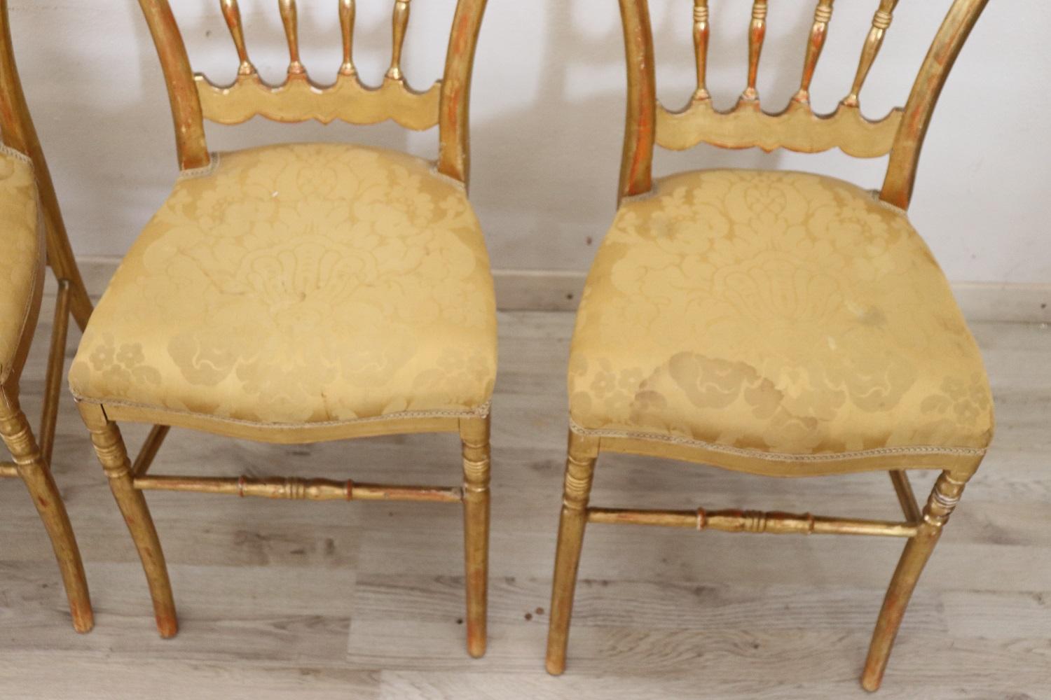 Late 19th Century 19th Century Italian Set of Four Gilded Wood Famous Chiavari Chairs