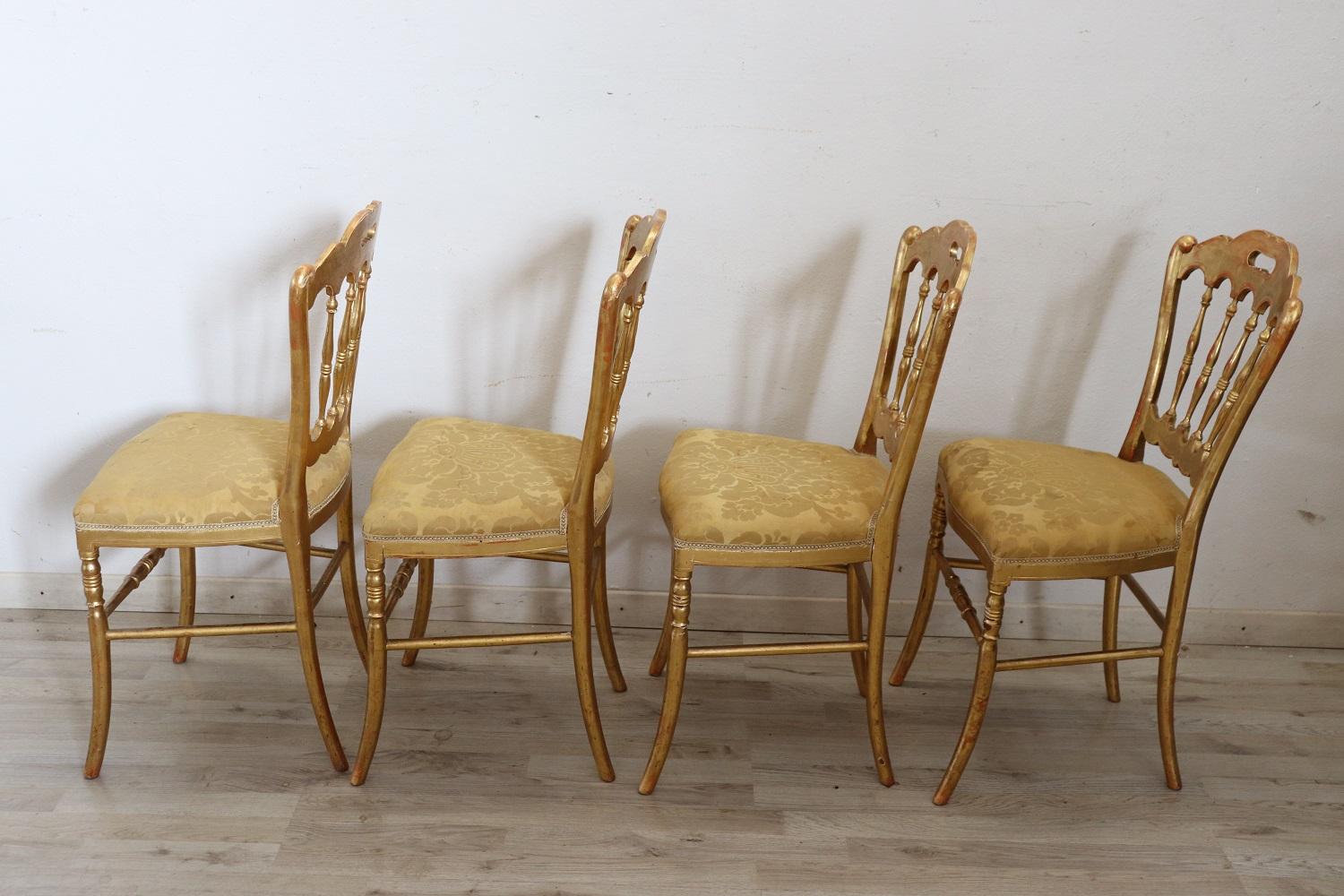 19th Century Italian Set of Four Gilded Wood Famous Chiavari Chairs 1