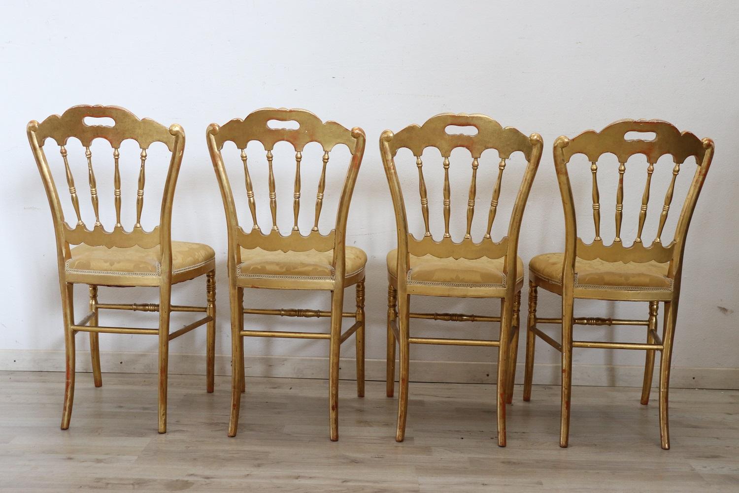 19th Century Italian Set of Four Gilded Wood Famous Chiavari Chairs 4