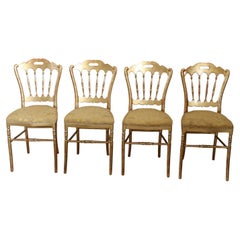 19th Century Italian Set of Four Gilded Wood Famous Chiavari Chairs