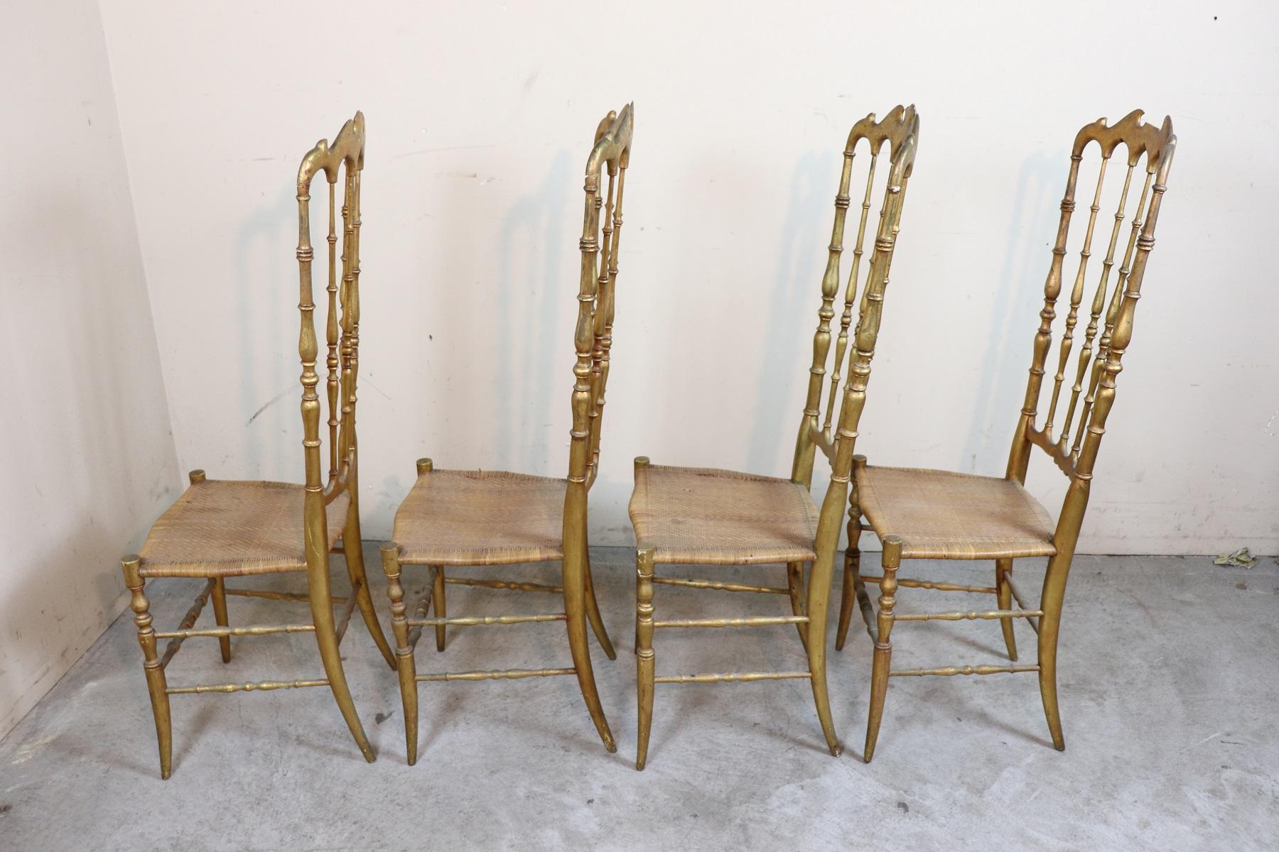 19th Century Italian Set of Four Turned and Gilded Wooden Famous Chiavari Chairs 5