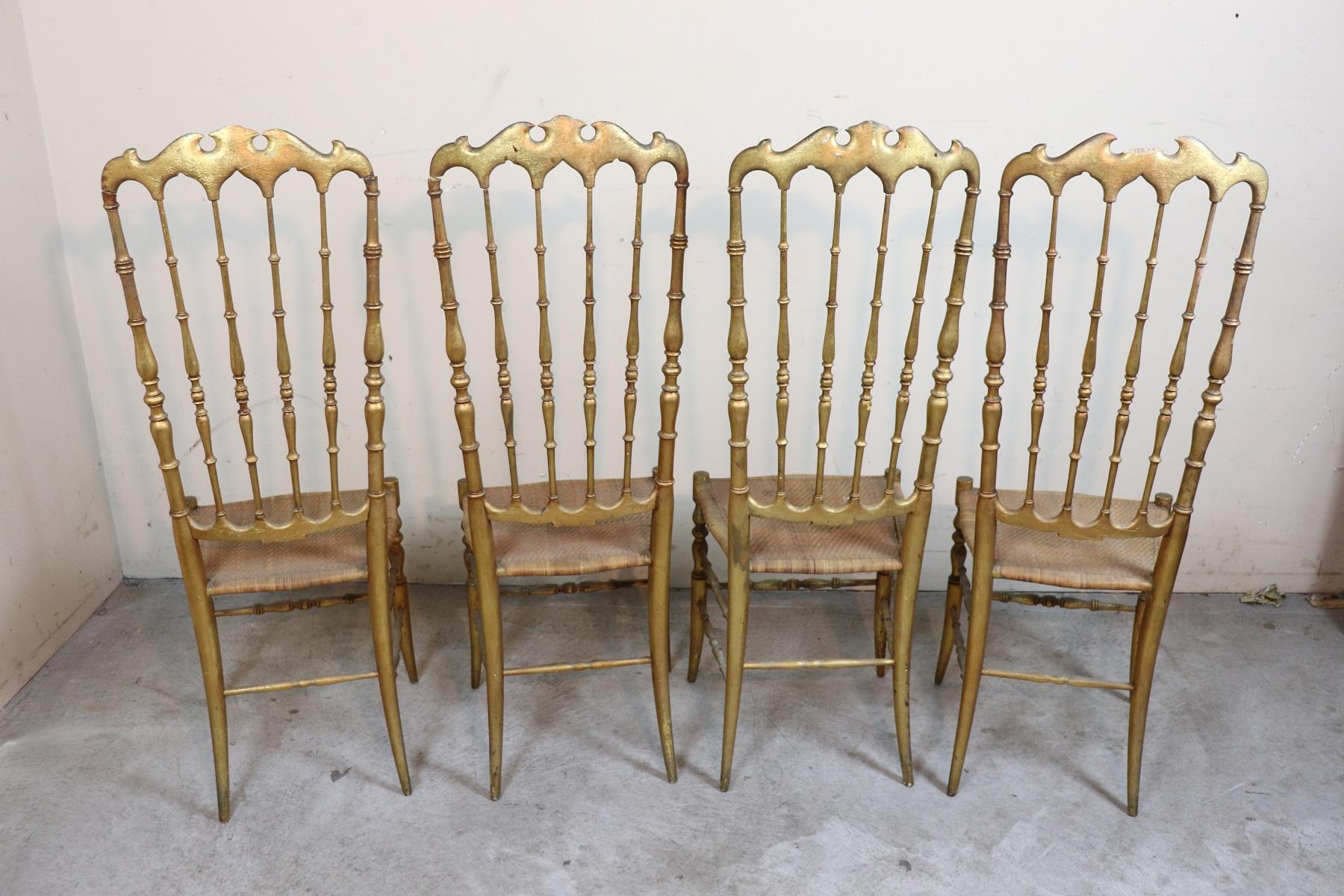 19th Century Italian Set of Four Turned and Gilded Wooden Famous Chiavari Chairs 6