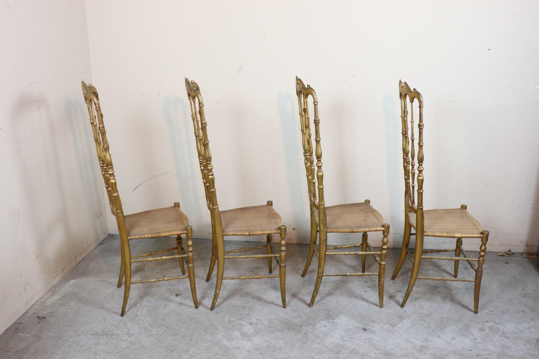 19th Century Italian Set of Four Turned and Gilded Wooden Famous Chiavari Chairs 7