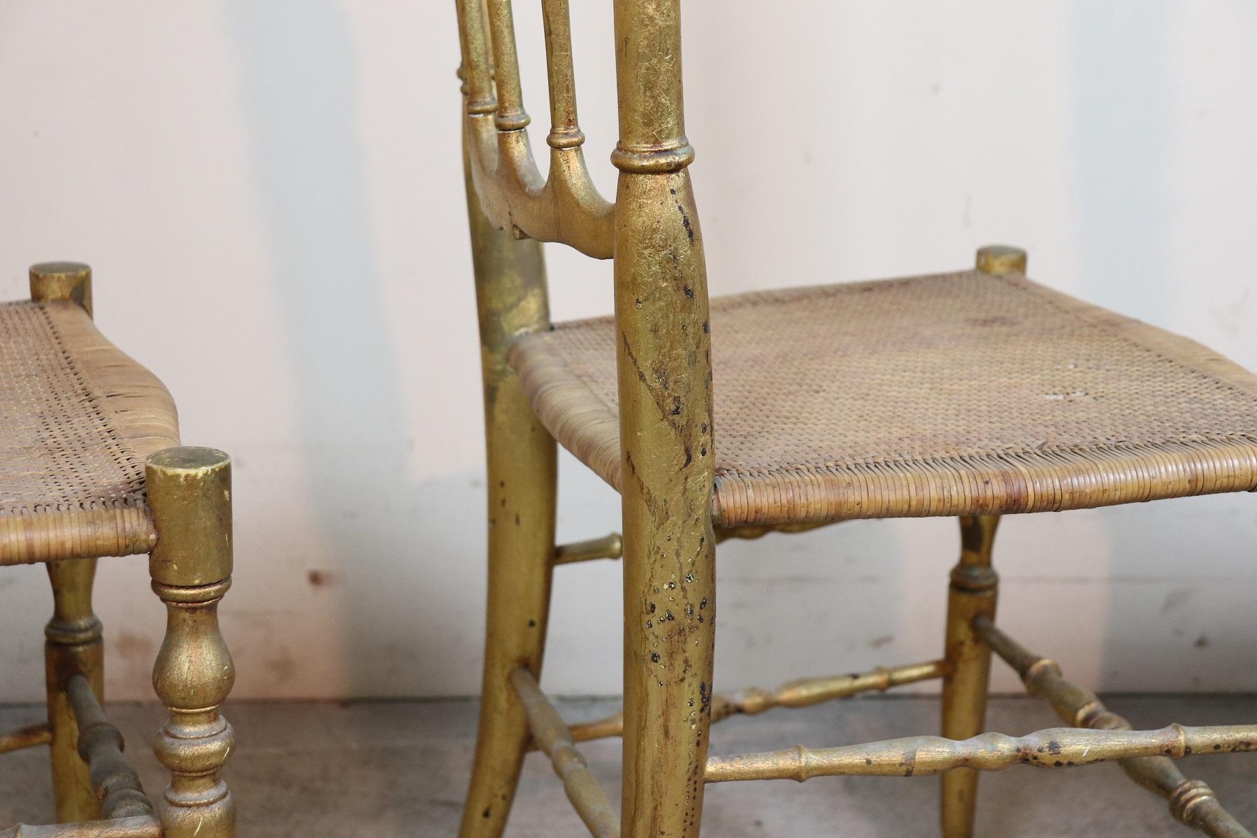 19th Century Italian Set of Four Turned and Gilded Wooden Famous Chiavari Chairs 8