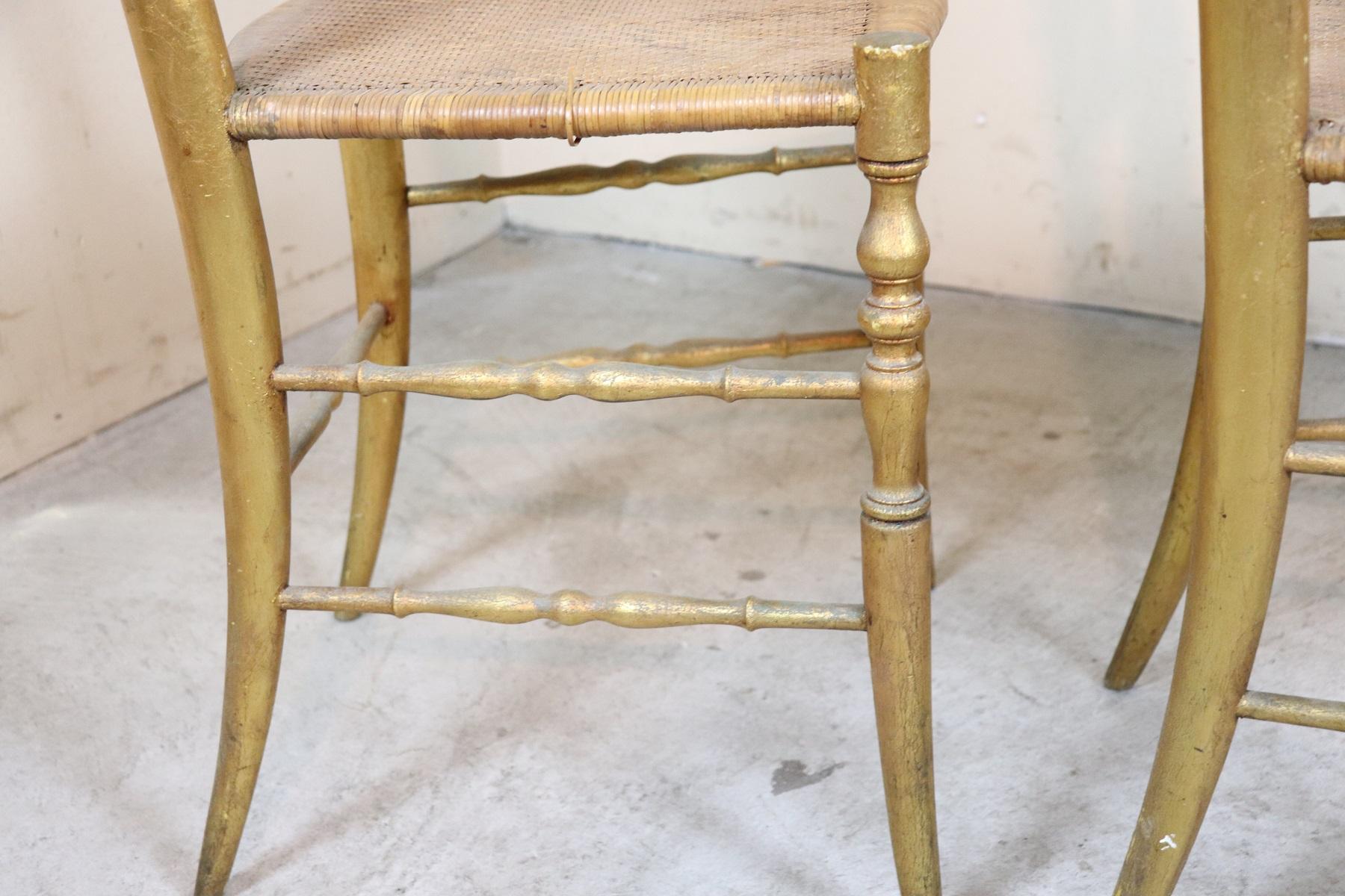 19th Century Italian Set of Four Turned and Gilded Wooden Famous Chiavari Chairs 9