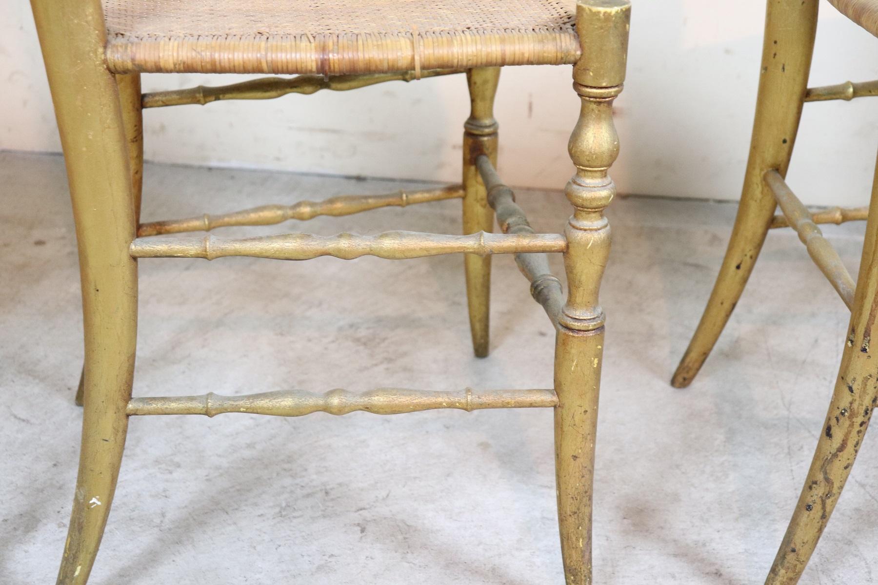 19th Century Italian Set of Four Turned and Gilded Wooden Famous Chiavari Chairs 10