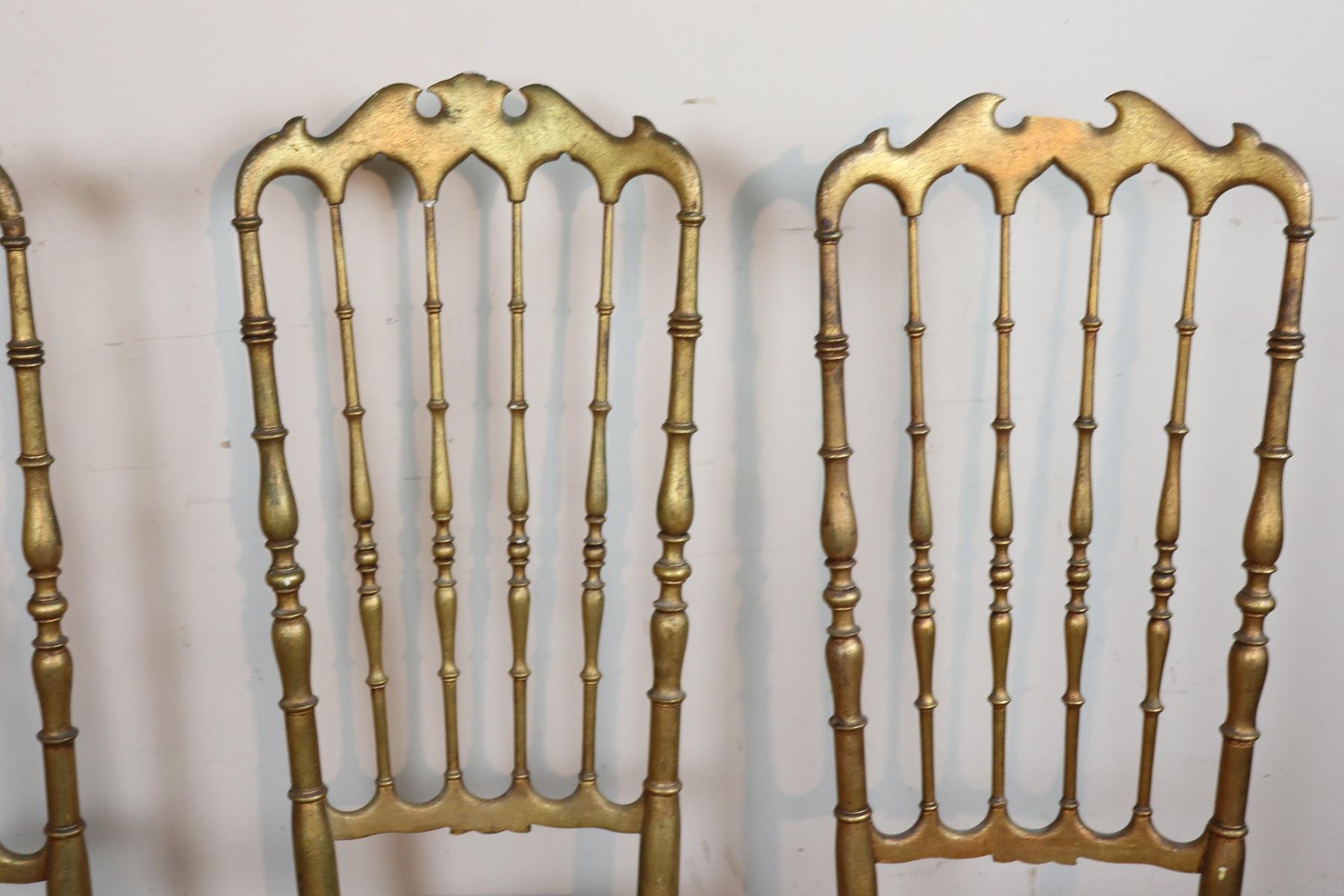 Late 19th Century 19th Century Italian Set of Four Turned and Gilded Wooden Famous Chiavari Chairs