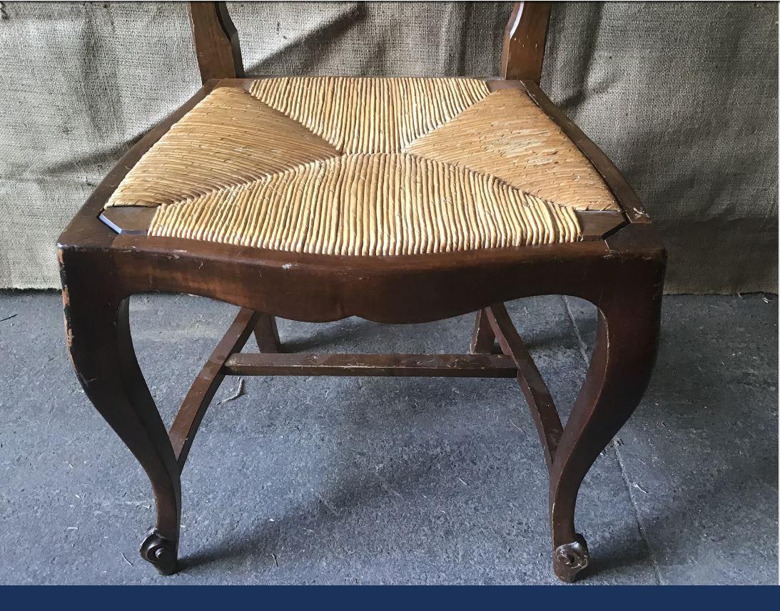 19th Century Italian Set of Six Dining Chairs with Straw Seat, 1890s For Sale 1