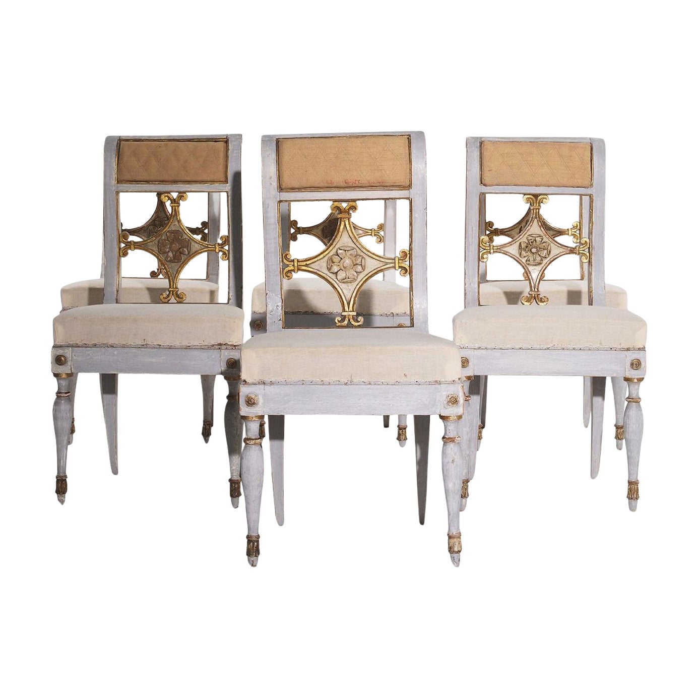 Italian Neoclassical Dining Chairs Set of Four, Pinewood, Circa 1830