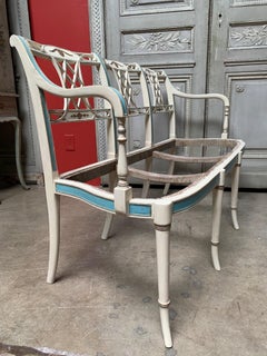 italienisches Sofa des 19. Jahrhunderts mit weißer:: blauer und blattvergoldeter Oberfläche