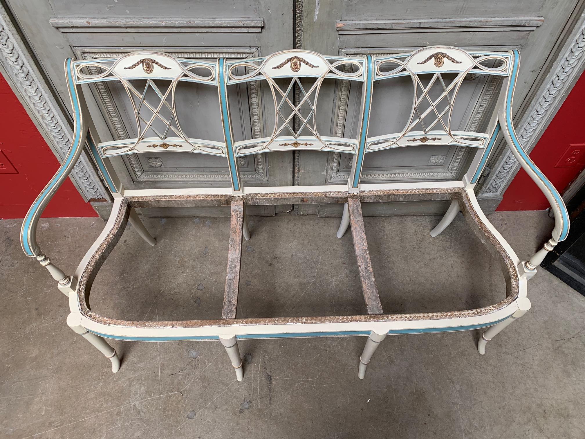 19th Century Italian Settee with a White, Blue and Gold Leaf Finish In Good Condition For Sale In Dallas, TX