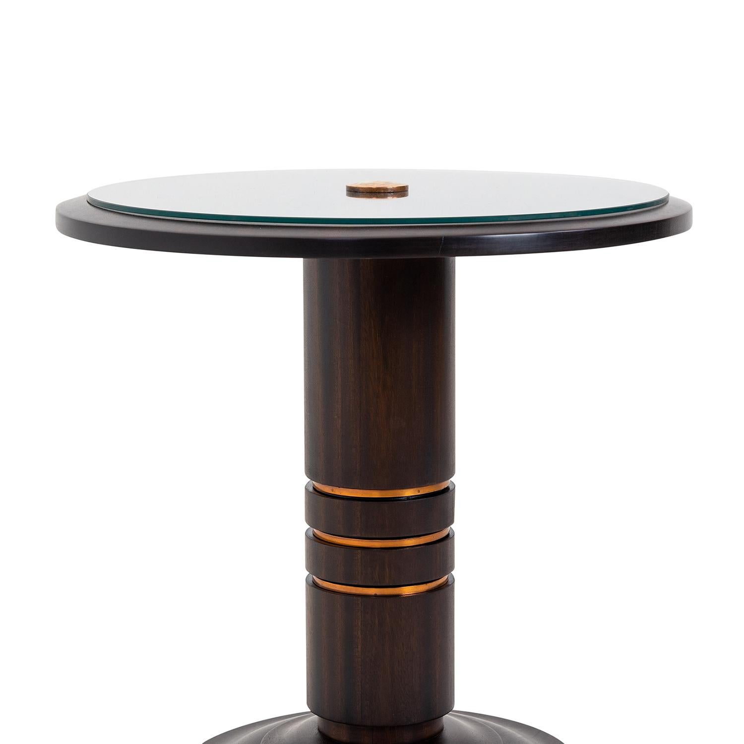 19th Century 20th Century French Art Deco Small Vintage Round Mahogany Side Table For Sale