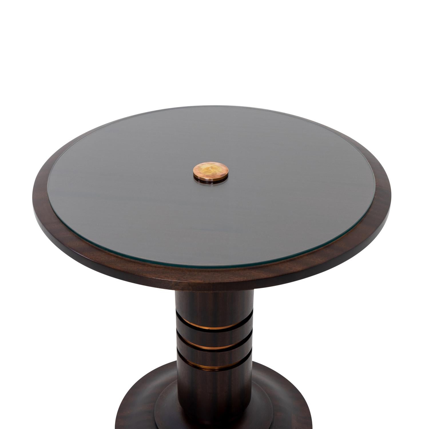 Metal 20th Century French Art Deco Small Vintage Round Mahogany Side Table For Sale