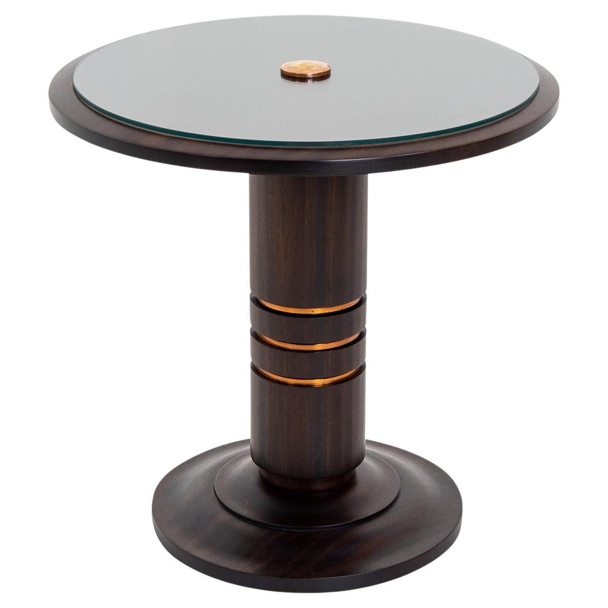 20th Century French Art Deco Small Vintage Round Mahogany Side Table For Sale