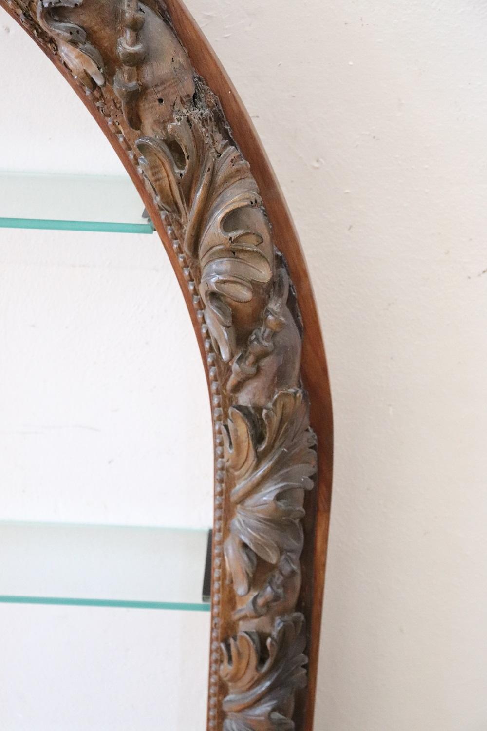 Hand-Carved 19th Century Italian Shelves with Antique Carved Walnut Frame For Sale