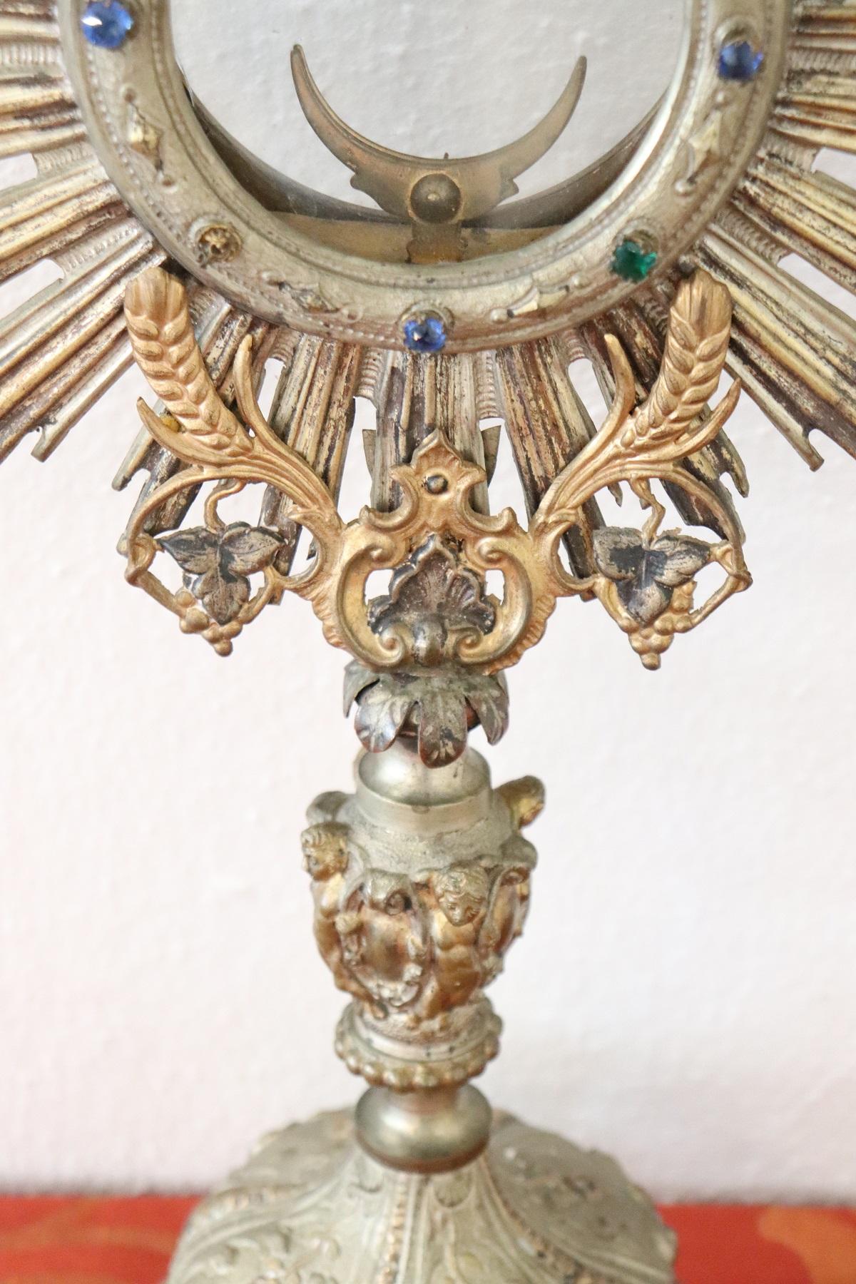 Metal 19th Century Italian Sicilian Baroque Style Monstrance Decorated with Cherub