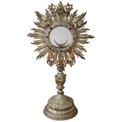 Antique 19th Century Italian Sicilian Baroque Style Monstrance Decorated with Cherub