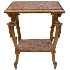 19th Century Italian Side Table in Giltwood with Two Marble Tops