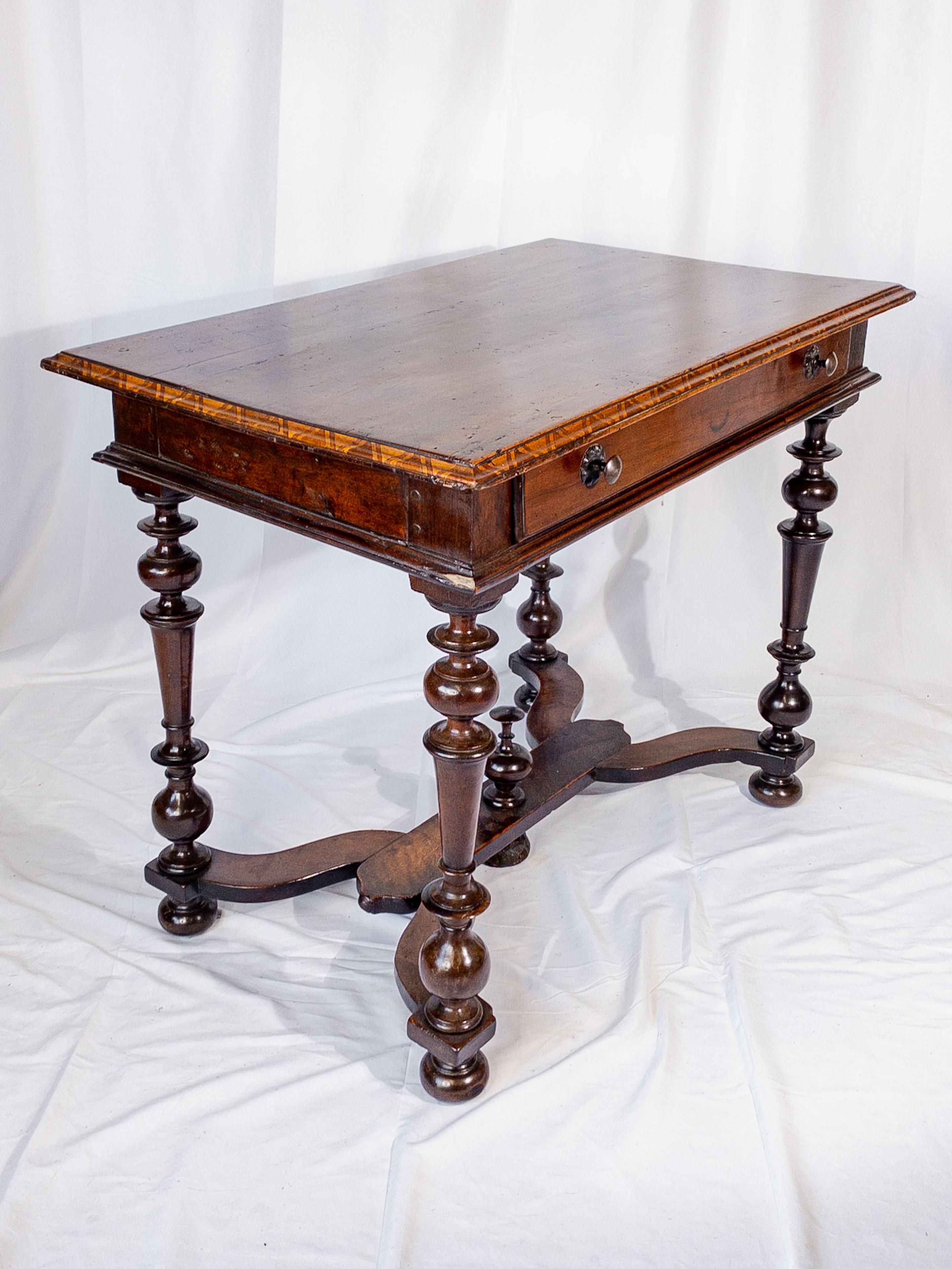 19th Century Italian Side Table with Walnut Marquetry Trim In Good Condition For Sale In Houston, TX