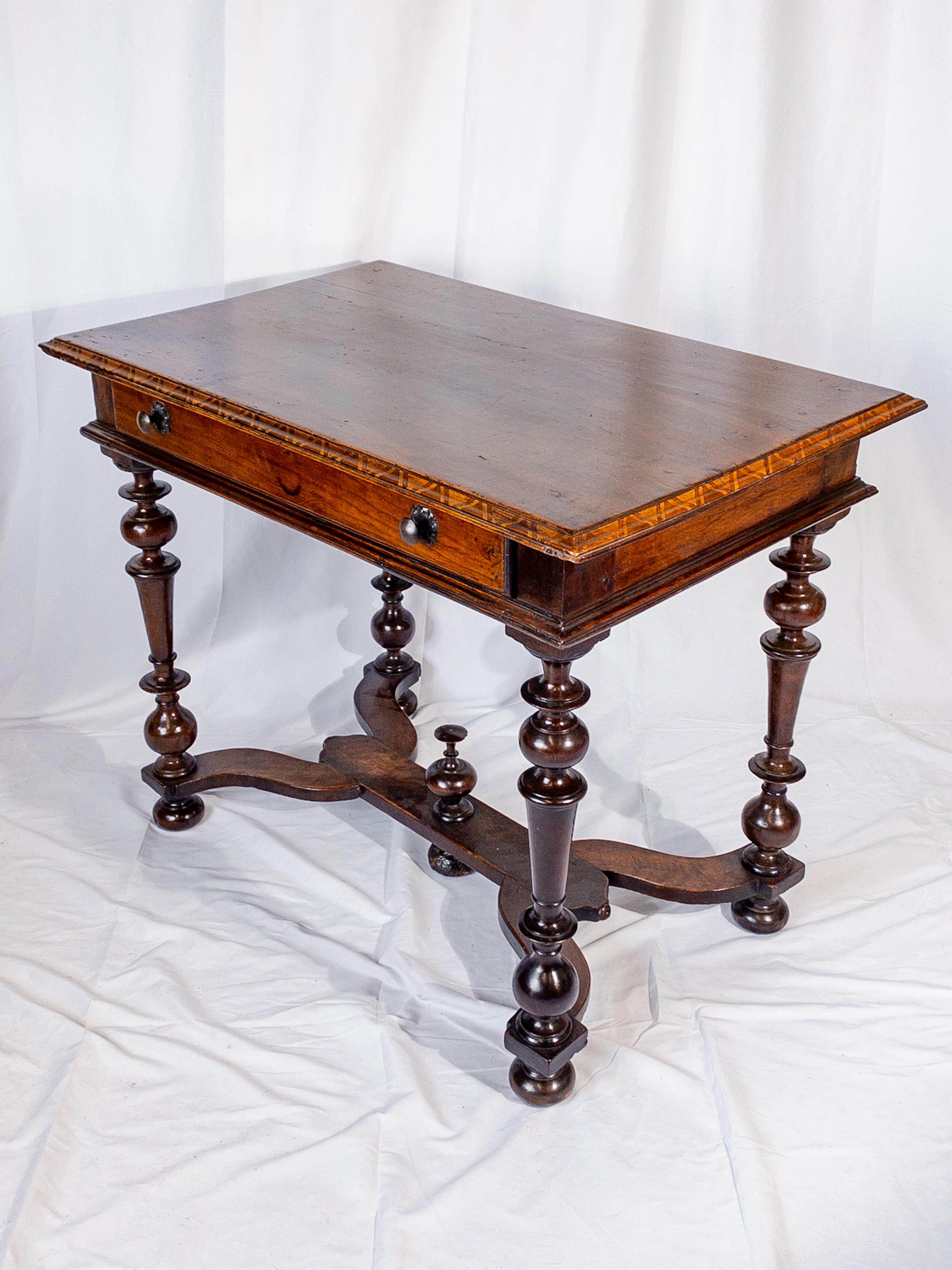 Wood 19th Century Italian Side Table with Walnut Marquetry Trim For Sale