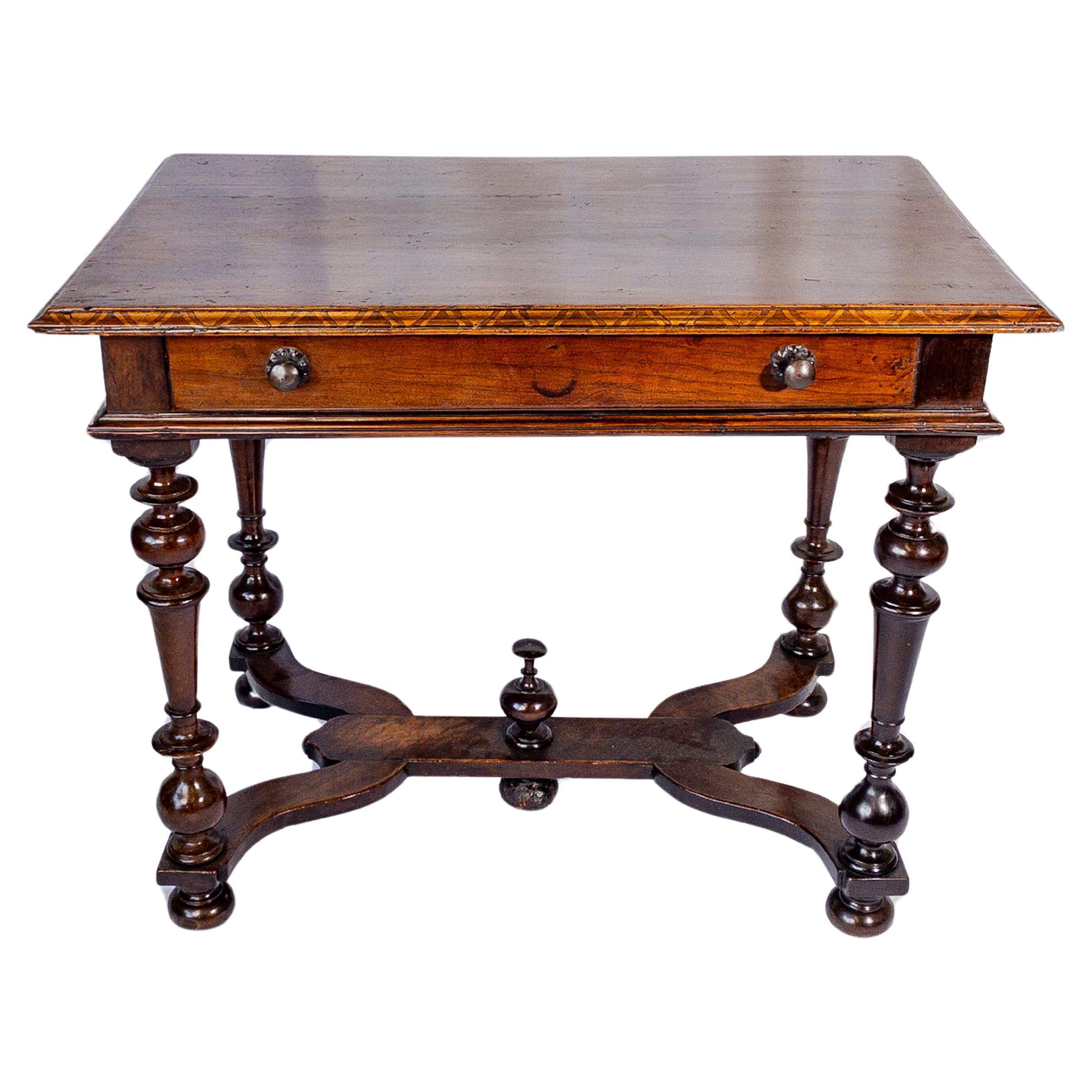 19th Century Italian Side Table with Walnut Marquetry Trim For Sale