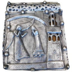 Panneau de porte d'église italien du 19ème siècle en bronze argenté « L'Annonciation » Ortisei