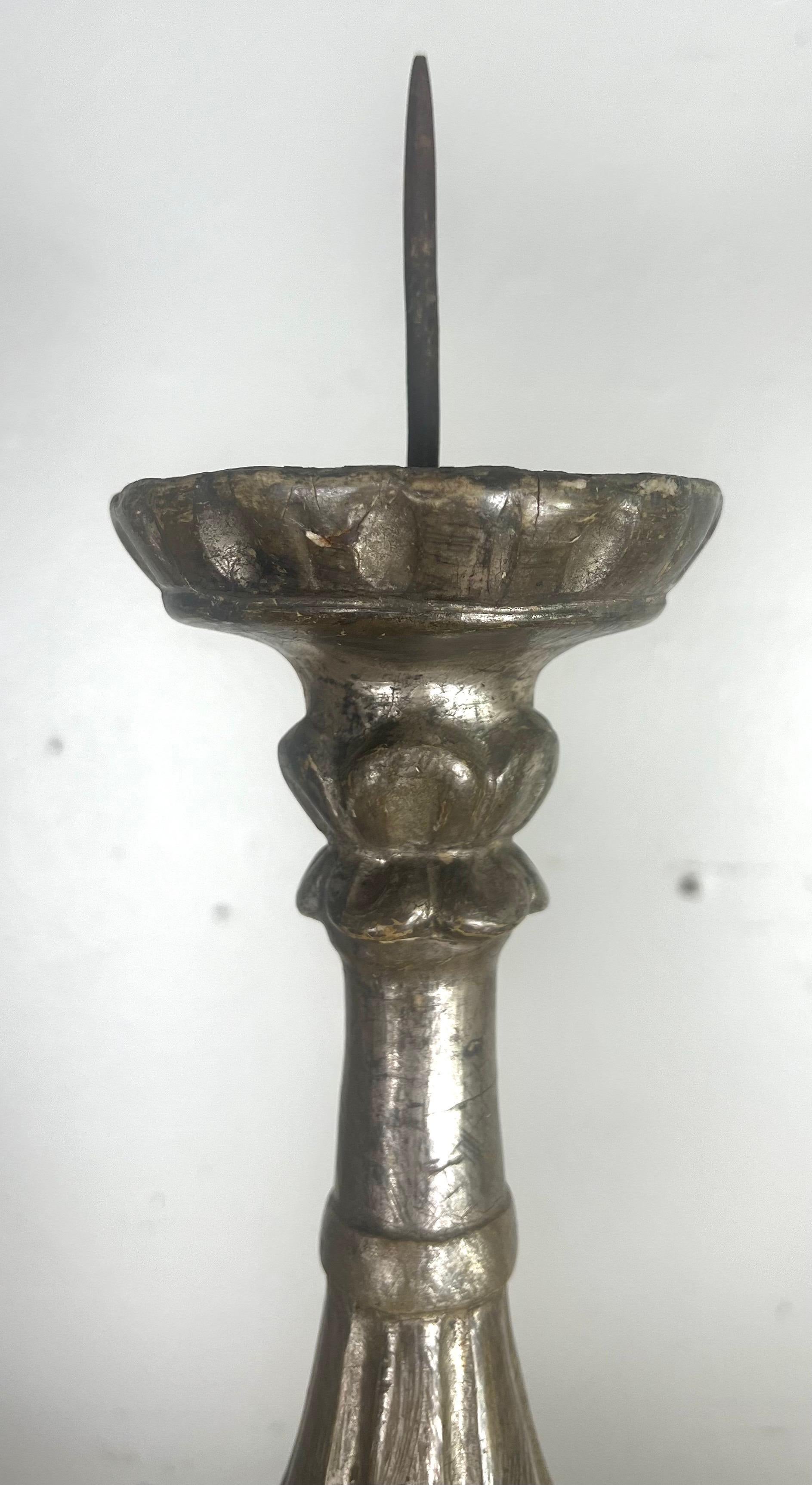 Hand-Carved 19th Century Italian Silver Gilt Candlesticks For Sale