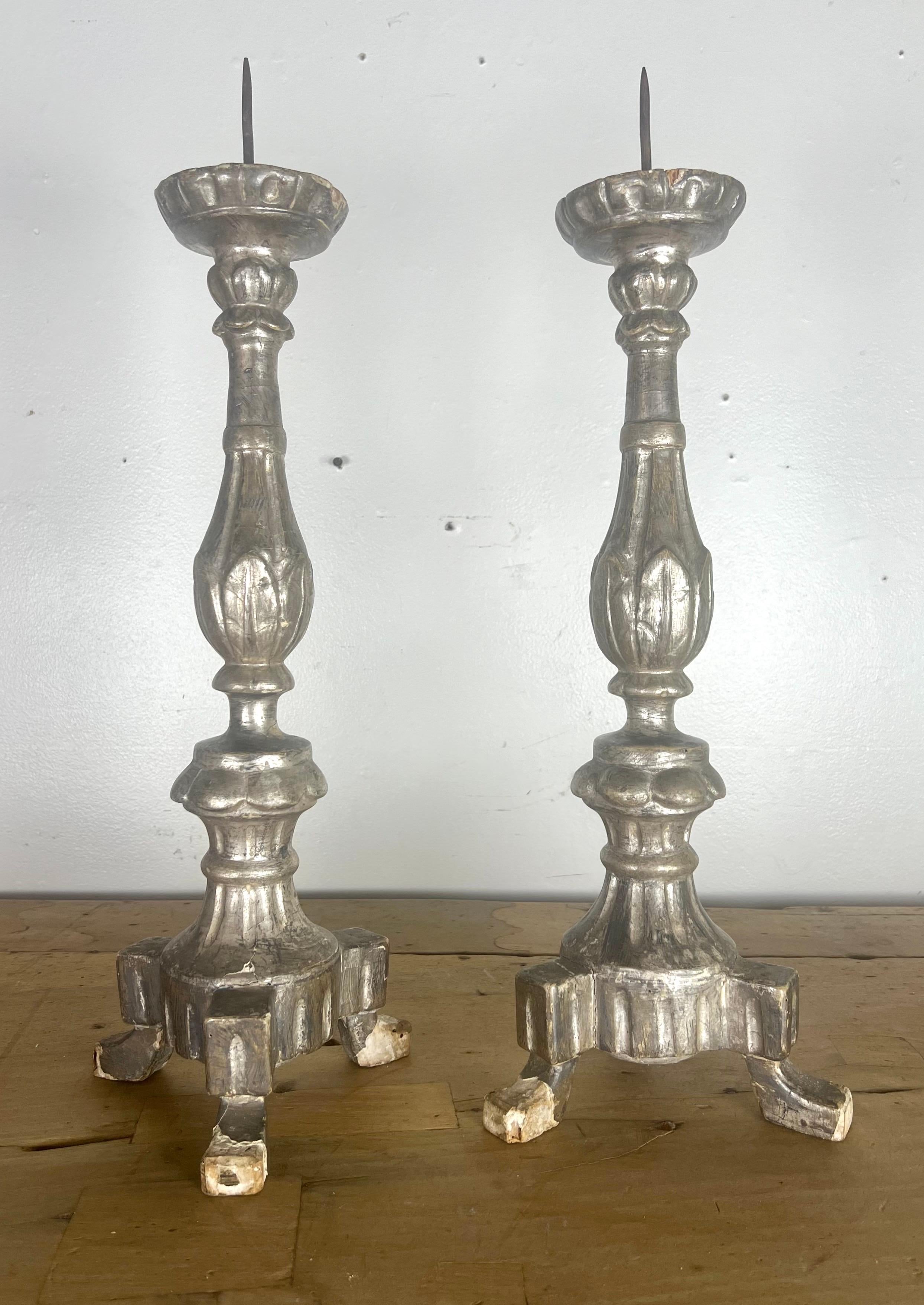 19th Century Italian Silver Gilt Candlesticks For Sale 1